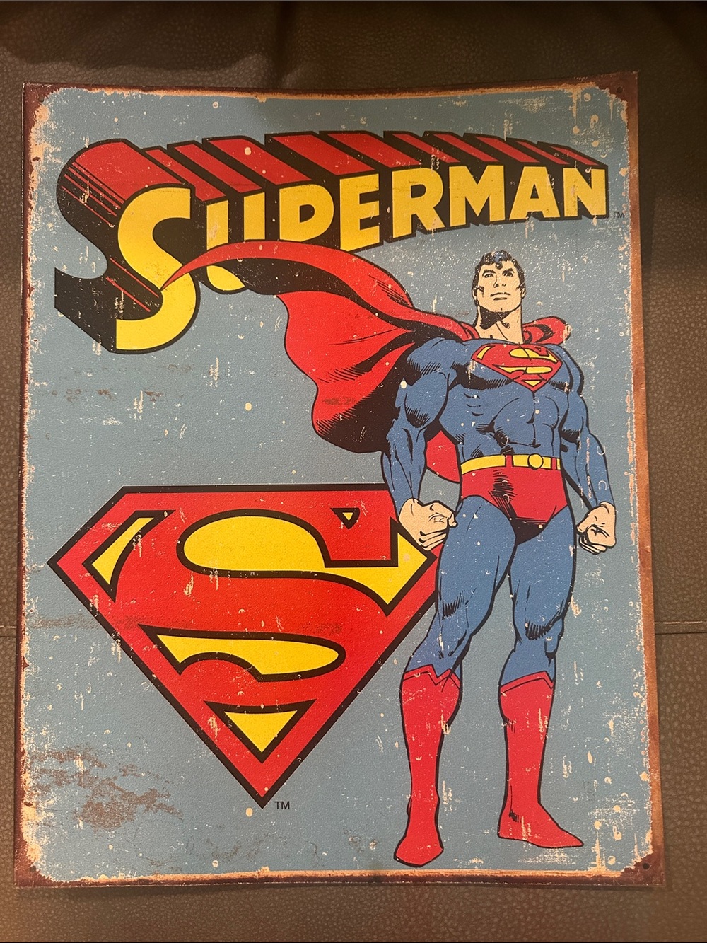 DC Comics Superman Retro Metal Sign - Blue, Red & Yellow by Desperate Enterprise
